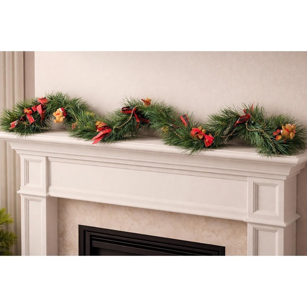 Vintage Christmas Garland 60 Inch Peanut Reindeer Felt Bears Mantel Decor